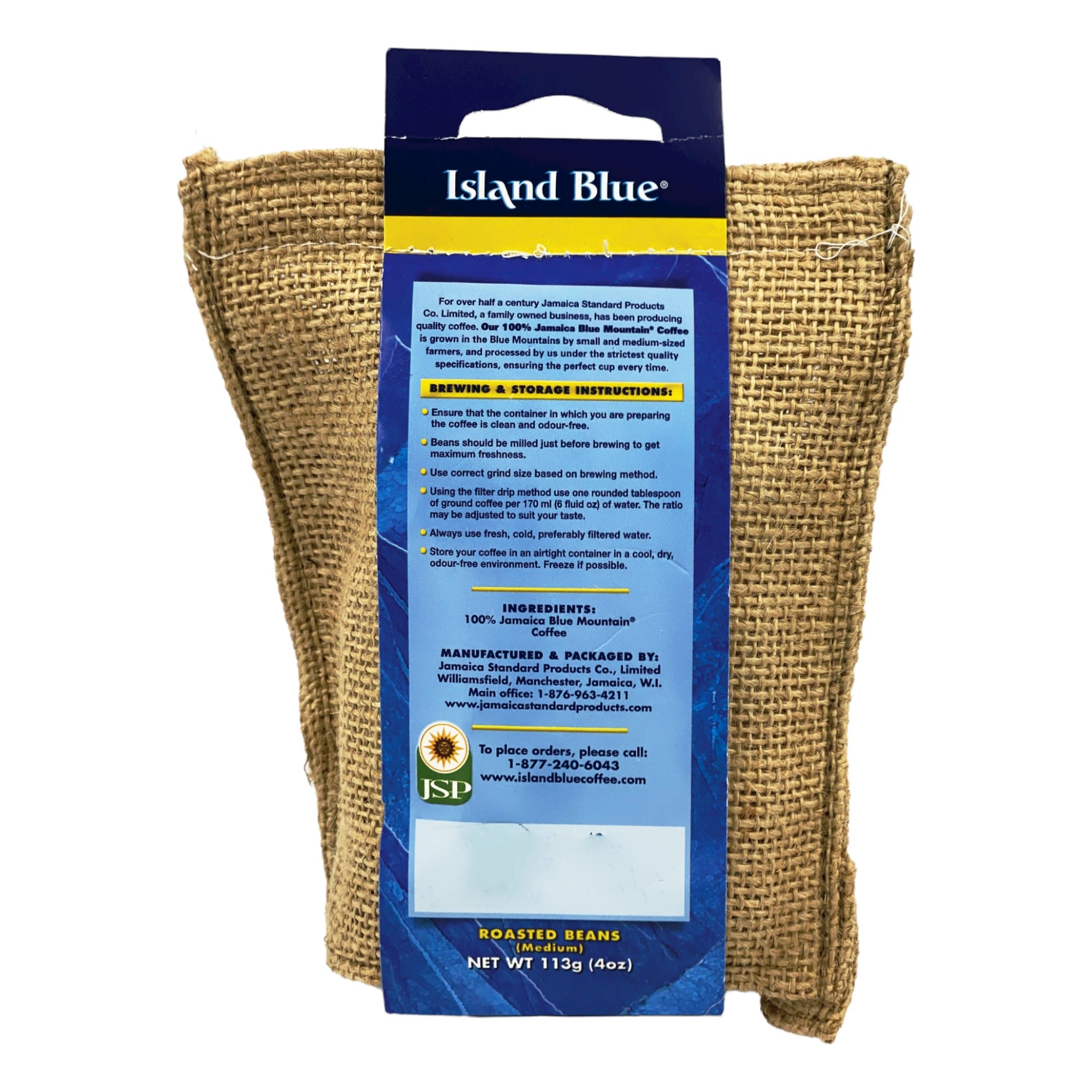 ISLAND BLUE 100% BLUE MOUNTAIN ROASTED COFFEE BEANS 8 OZ