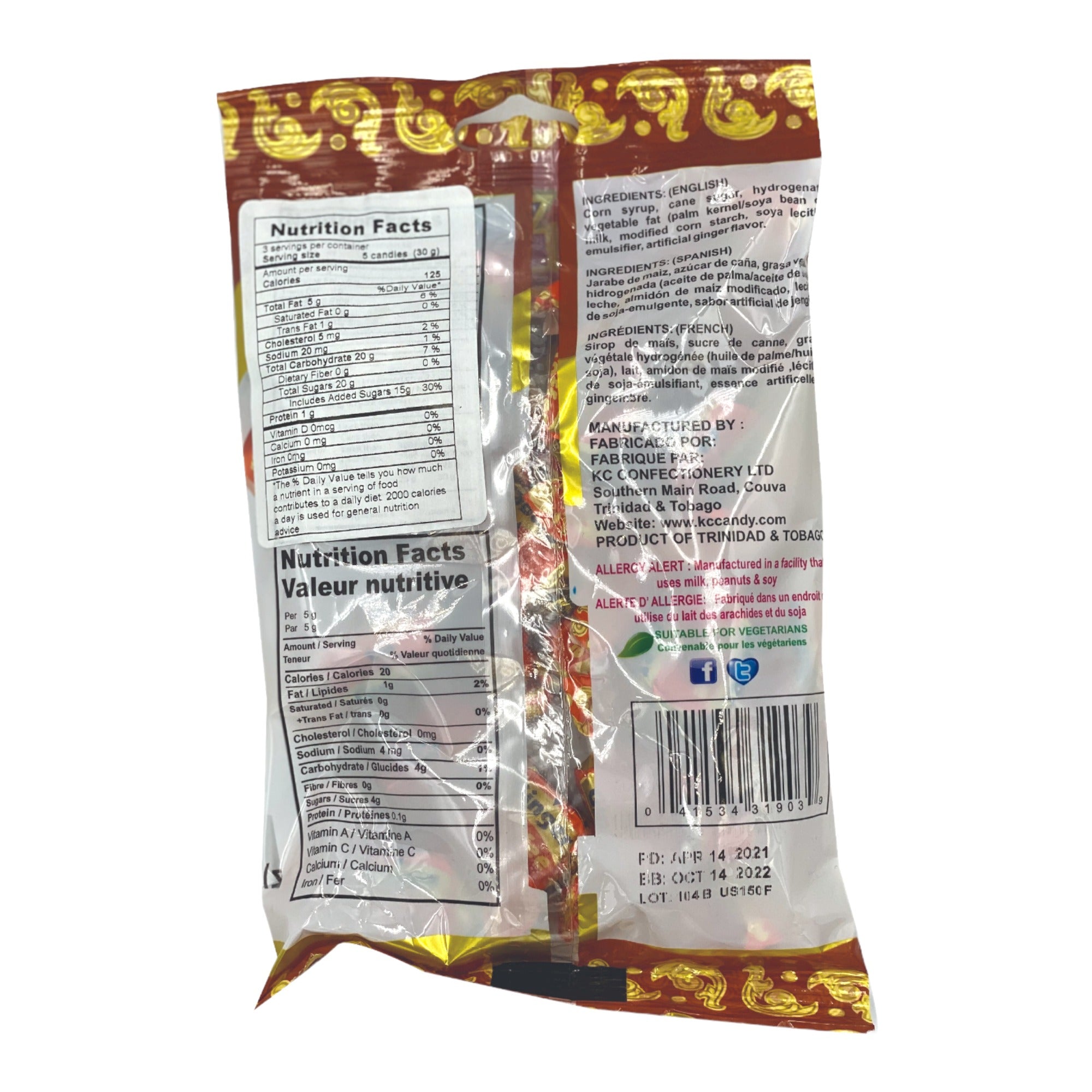 KC CANDY GINGER TOFFEES 3.2 OZ (90g)