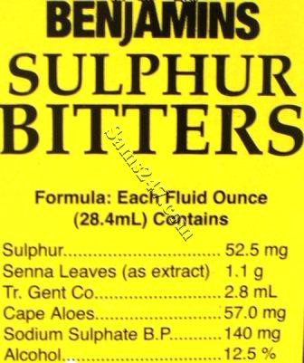 BENJAMINS SULPHUR BITTERS 230ML 

BENJAMINS SULPHUR BITTERS 230ML: available at Sam's Caribbean Marketplace, the Caribbean Superstore for the widest variety of Caribbean food, CDs, DVDs, and Jamaican Black Castor Oil (JBCO). 