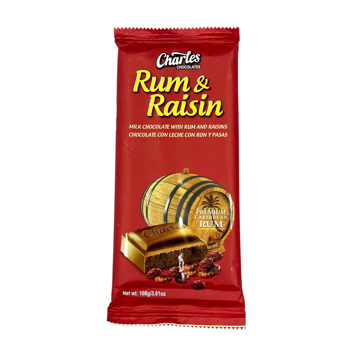 CHARLES RUM & RAISIN CHOCOLATE BAR 108 G (3.81 OZ) – sams247