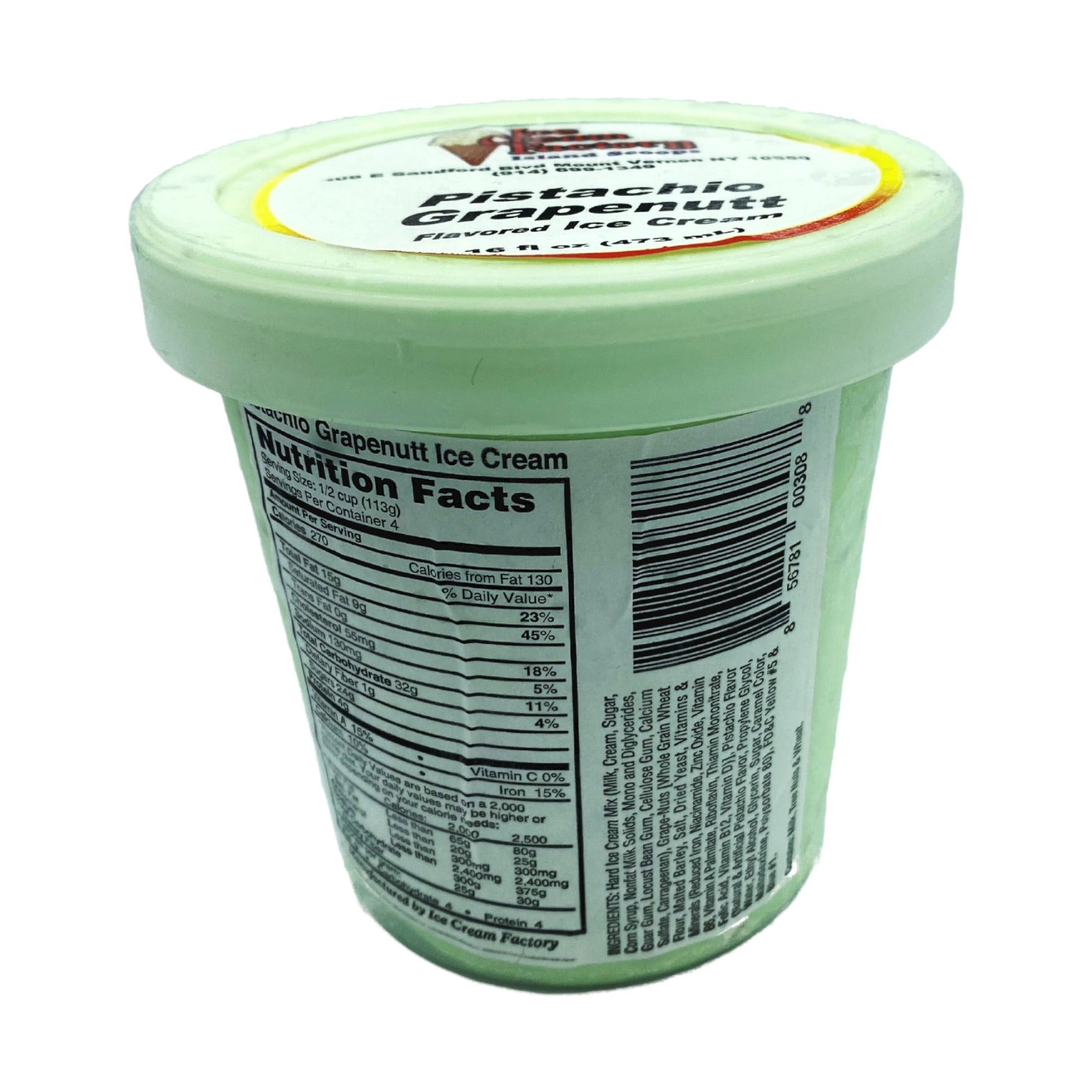 ICE CREAM FACTORY PISTACHIO GRAPENUTT 16 OZ